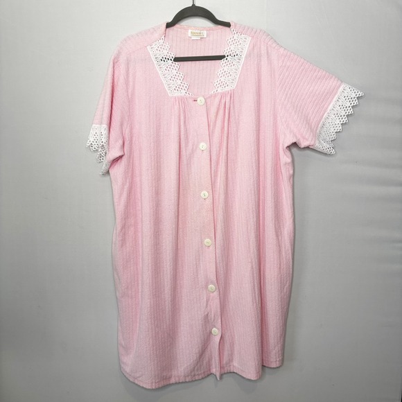 Vintage Roamans Pink Lace Trim Day Robe Nightgown Dress Size 1X Textured Stripe - Picture 3 of 11